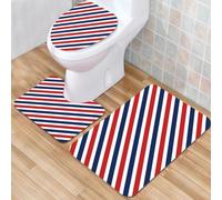 QKBVRHA 3 Piece Non-Slip Bath Mat Set,Luxury Thick Microfiber Shaggy Bathroom Rugs,Harbor Stripe, watercolor style brush stripe Sea Marine Life symbol1,Machine Washable Quick Dry Rugs,Absorbent