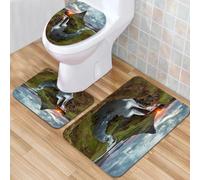 QKBVRHA 3 Piece Non-Slip Bath Mat Set,Luxury Thick Microfiber Shaggy Bathroom Rugs,Iceland's Secret Realm Under the Aurora，A Night Poem of Kirkjufell and the,Machine Washable Quick Dry Rugs,Absorbent