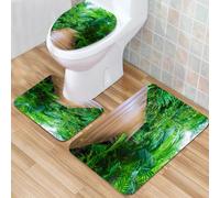 QKBVRHA 3 Piece Non-Slip Bath Mat Set,Luxury Thick Microfiber Shaggy Bathroom Rugs,jungle plant tropical palm leaves. Pattern floral vector on the black whit,Machine Washable Quick Dry Rugs,Absorbent