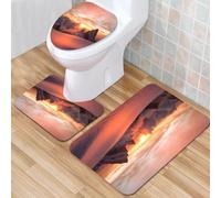 QKBVRHA 3 Piece Non-Slip Bath Mat Set,Luxury Thick Microfiber Shaggy Bathroom Rugs,Lake Decor,Epic Lightning and Storm on the Sea Wave Horizon Bad Weather At,Machine Washable Quick Dry Rugs,Absorbent