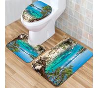 QKBVRHA 3 Piece Non-Slip Bath Mat Set,Luxury Thick Microfiber Shaggy Bathroom Rugs,Lake Tahoe,Scenic American Places Mountains with Snow Rocks in The Lake Ca,Machine Washable Quick Dry Rugs,Absorbent