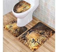 QKBVRHA 3 Piece Non-Slip Bath Mat Set,Luxury Thick Microfiber Shaggy Bathroom Rugs,Leopard, the spotted hunter in the dense jungle,Machine Washable Quick Dry Rugs,Absorbent