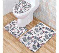 QKBVRHA 3 Piece Non-Slip Bath Mat Set,Luxury Thick Microfiber Shaggy Bathroom Rugs,London street, red telephone box and Big Ben, British street scene,Machine Washable Quick Dry Rugs,Absorbent