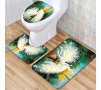 QKBVRHA 3 Piece Non-Slip Bath Mat Set,Luxury Thick Microfiber Shaggy Bathroom Rugs,Luxurious white peony flower painted in pastel colors with bud and floral,Machine Washable Quick Dry Rugs,Absorbent
