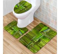 QKBVRHA 3 Piece Non-Slip Bath Mat Set,Luxury Thick Microfiber Shaggy Bathroom Rugs,Nature, Forest with Sunray Foliage Leaf Branches Eco Jungle Misty Image,Machine Washable Quick Dry Rugs,Absorbent