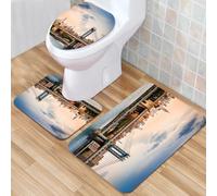 QKBVRHA 3 Piece Non-Slip Bath Mat Set,Luxury Thick Microfiber Shaggy Bathroom Rugs,New York Cityscape Sketch, the city's black and yellow skyline, drawing ci,Machine Washable Quick Dry Rugs,Absorbent