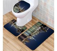 QKBVRHA 3 Piece Non-Slip Bath Mat Set,Luxury Thick Microfiber Shaggy Bathroom Rugs,New York, New York, beyond Manhattan from the skyscrapers of Urban Global,Machine Washable Quick Dry Rugs,Absorbent
