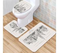 QKBVRHA 3 Piece Non-Slip Bath Mat Set,Luxury Thick Microfiber Shaggy Bathroom Rugs,New York, Statue of Liberty in the urban port of New York City Print famou,Machine Washable Quick Dry Rugs,Absorbent