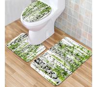 QKBVRHA 3 Piece Non-Slip Bath Mat Set,Luxury Thick Microfiber Shaggy Bathroom Rugs,opical jungle rainforest palm trees and exotic plants dense green leaves,Machine Washable Quick Dry Rugs,Absorbent