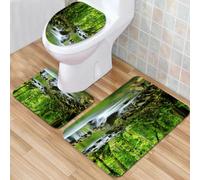 QKBVRHA 3 Piece Non-Slip Bath Mat Set,Luxury Thick Microfiber Shaggy Bathroom Rugs,Rainforest Palm Trees and Exotic Plants in Tropical Jungle Wild Nature,Machine Washable Quick Dry Rugs,Absorbent