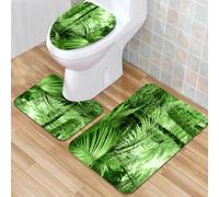 QKBVRHA 3 Piece Non-Slip Bath Mat Set,Luxury Thick Microfiber Shaggy Bathroom Rugs,Rainforest Sunbeam Among Tree Shadows Idyllic Solitude in the Jungle,Machine Washable Quick Dry Rugs,Absorbent