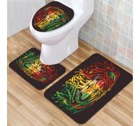QKBVRHA 3 Piece Non-Slip Bath Mat Set,Luxury Thick Microfiber Shaggy Bathroom Rugs,Rasta, Judah Lion With A Rastafarian Flag King Jungle Reggae Theme Art Pri,Machine Washable Quick Dry Rugs,Absorbent