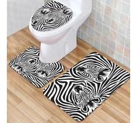 QKBVRHA 3 Piece Non-Slip Bath Mat Set,Luxury Thick Microfiber Shaggy Bathroom Rugs,Safari, zebras African animals skin print with stripes jungle,Machine Washable Quick Dry Rugs,Absorbent