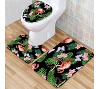 QKBVRHA 3 Piece Non-Slip Bath Mat Set,Luxury Thick Microfiber Shaggy Bathroom Rugs,Seamless vector plaid lumberjack check pattern with black and red. Design,Machine Washable Quick Dry Rugs,Absorbent