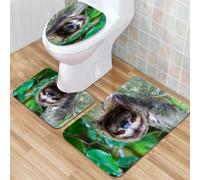 QKBVRHA 3 Piece Non-Slip Bath Mat Set,Luxury Thick Microfiber Shaggy Bathroom Rugs,Slow Loris, Slow Loris Among the Black-Footed Flowers and Plants,Machine Washable Quick Dry Rugs,Absorbent