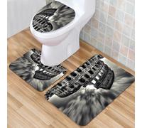 QKBVRHA 3 Piece Non-Slip Bath Mat Set,Luxury Thick Microfiber Shaggy Bathroom Rugs,The black silhouette outlines of the urban buildings,Machine Washable Quick Dry Rugs,Absorbent
