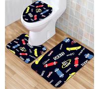 QKBVRHA 3 Piece Non-Slip Bath Mat Set,Luxury Thick Microfiber Shaggy Bathroom Rugs,The dark and mysterious pentagram black cat totem,Machine Washable Quick Dry Rugs,Absorbent