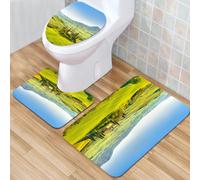 QKBVRHA 3 Piece Non-Slip Bath Mat Set,Luxury Thick Microfiber Shaggy Bathroom Rugs,Tuscan, Siena Tuscany Retro Farm Trees Old Way Country,Machine Washable Quick Dry Rugs,Absorbent