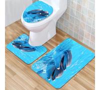 QKBVRHA 3 Piece Non-Slip Bath Mat Set,Luxury Thick Microfiber Shaggy Bathroom Rugs,Two dolphins jumping out of sea over a beautiful sunset. Digital painting.,Machine Washable Quick Dry Rugs,Absorbent