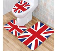 QKBVRHA 3 Piece Non-Slip Bath Mat Set,Luxury Thick Microfiber Shaggy Bathroom Rugs,Union Jack, British flag with a big red heart at the pride center of the n,Machine Washable Quick Dry Rugs,Absorbent