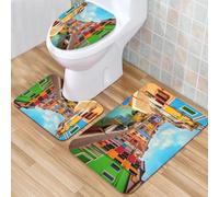 QKBVRHA 3 Piece Non-Slip Bath Mat Set,Luxury Thick Microfiber Shaggy Bathroom Rugs,Venice, dreamy evening view of the famous Italian,Machine Washable Quick Dry Rugs,Absorbent