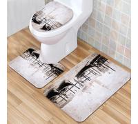 QKBVRHA 3 Piece Non-Slip Bath Mat Set,Luxury Thick Microfiber Shaggy Bathroom Rugs,Venice lagoon. Gondolas moored by Saint Mark square on the Grand canals at,Machine Washable Quick Dry Rugs,Absorbent