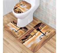 QKBVRHA 3 Piece Non-Slip Bath Mat Set,Luxury Thick Microfiber Shaggy Bathroom Rugs,Venice sunset, the iconic Rialto bridge and gondola in the canal, drawn by,Machine Washable Quick Dry Rugs,Absorbent