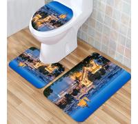 QKBVRHA 3 Piece Non-Slip Bath Mat Set,Luxury Thick Microfiber Shaggy Bathroom Rugs,Viking warship, Nordic, red and white stripes, sailing ship, model,Machine Washable Quick Dry Rugs,Absorbent