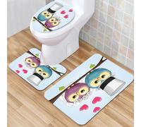 QKBVRHA 3 Piece Non-Slip Bath Mat Set,Luxury Thick Microfiber Shaggy Bathroom Rugs,Wedding Decorations,Two Cartoon Style Cute Funny Owls Husband Wife Bride a,Machine Washable Quick Dry Rugs,Absorbent