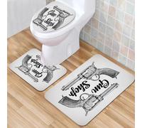 QKBVRHA 3 Piece Non-Slip Bath Mat Set,Luxury Thick Microfiber Shaggy Bathroom Rugs,Western, Modern Western Movies Cowboy Texas Times Sketchy Style Two Pistol,Machine Washable Quick Dry Rugs,Absorbent