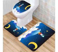 QKBVRHA 3 Piece Non-Slip Bath Mat Set,Luxury Thick Microfiber Shaggy Bathroom Rugs,Whale Decor,King Whale on Top of Night Clouds with Stars and Moon with Chi,Machine Washable Quick Dry Rugs,Absorbent