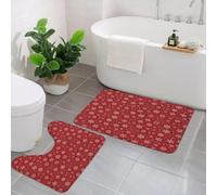 QKBVRHA Non-Slip Bath Mat Set of 2,60X90 CM Soft Plush Shower Mat & 50X40 Toilet Pedestal Carpet,Christmas, cute reindeer at Christmas time with snowflakes in winter Christ,Machine Washable,Absorbent