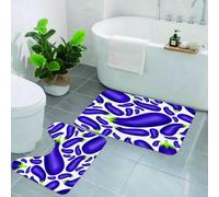 QKBVRHA Non-Slip Bath Mat Set of 2,60X90 CM Soft Plush Shower Mat & 50X40 Toilet Pedestal Carpet,Eggplant,Gorgeous Well Formed Flowers on Purple Background Dam,Machine Washable,Absorbent