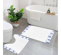 QKBVRHA Non-Slip Bath Mat Set of 2,60X90 CM Soft Plush Shower Mat & 50X40 Toilet Pedestal Carpet,Evil Eye,Protective Turkish Bead Figures in Different Shapes Checkered Back,Machine Washable,Absorbent