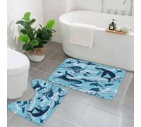 QKBVRHA Non-Slip Bath Mat Set of 2,60X90 CM Soft Plush Shower Mat & 50X40 Toilet Pedestal Carpet,Fish,Underwater Sea World Scene with Goldfish Starfish and Jellyfish Depth,Machine Washable,Absorbent