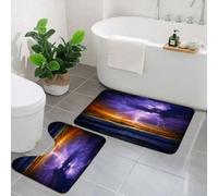 QKBVRHA Non-Slip Bath Mat Set of 2,60X90 CM Soft Plush Shower Mat & 50X40 Toilet Pedestal Carpet,Lake Decor,Photo of Historical Ancient Castle by the Crystal Color Lake Can,Machine Washable,Absorbent