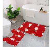 QKBVRHA Non-Slip Bath Mat Set of 2,60X90 CM Soft Plush Shower Mat & 50X40 Toilet Pedestal Carpet,Merry snowman in red scarf and blue hat having fun in the Christmas forest.,Machine Washable,Absorbent