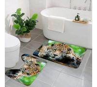 QKBVRHA Non-Slip Bath Mat Set of 2,60X90 CM Soft Plush Shower Mat & 50X40 Toilet Pedestal Carpet,Southern European Mediterranean seaside town in oil painting,Machine Washable,Absorbent