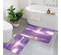 QKBVRHA Non-Slip Bath Mat Set of 2,60X90 CM Soft Plush Shower Mat & 50X40 Toilet Pedestal Carpet,The sunset of a man playing guitar and a woman dancing，Guitarists and dance,Machine Washable,Absorbent