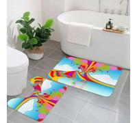 QKBVRHA Non-Slip Bath Mat Set of 2,60X90 CM Soft Plush Shower Mat & 50X40 Toilet Pedestal Carpet,Wall Art New York City Theme Image Rose Quartz Manhattan Skyline Tramo,Machine Washable,Absorbent