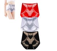 QKCQQTS 3 Pack Women's Seamless Liquid Ice Silk High Waist Shapewear Panties (M,3PCS-B)