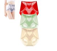 QKCQQTS 3 Pack Women's Seamless Liquid Ice Silk High Waist Shapewear Panties (M,3PCS-E)