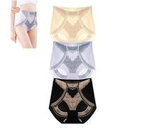 QKCQQTS 3 Pack Women's Seamless Liquid Ice Silk Tummy Control Panties High Waist Shapewear (L, 3PCS-C)