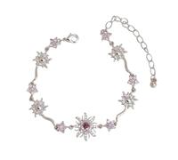 QKCQQTS Adjustable Gold Sunflower Bracelet, Elegant Purple Zirconia Floral bracelets,for Women or Valentine’s Day Gifts (Silver)