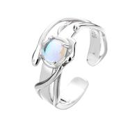 QKCQQTS Adjustable women's irregular open ring,925 Silver Blue Moonstone Hollow Open Ring,Elegant Jewelry Gift for Women (Silver)