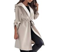 QKCQQTS Long Hooded Jacket with A Tie at The Waist for Women,Casual Lapel Collar Open Front Belted Long Hooded Trench Coat (Apricot,XL)