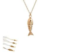QKCQQTS Women 3D Articulated Fish Necklace, Sea Lover Lucky Fish Pendant Necklaces , Unique Geometricy Animal Pendant (Big fish - four scales)
