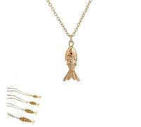QKCQQTS Women 3D Articulated Fish Necklace, Sea Lover Lucky Fish Pendant Necklaces , Unique Geometricy Animal Pendant (Small fish - two scales)