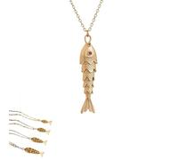 QKCQQTS Women 3D Articulated Fish Necklace, Sea Lover Lucky Fish Pendant Necklaces , Unique Geometricy Animal Pendant (Big fish - five scales)