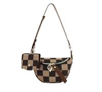 QKCQQTS Women's Checked Pattern Fanny Pack with Headphone Bag, Fashion Brown Checkered Crossbody Bag For Travel, Running (Brown)